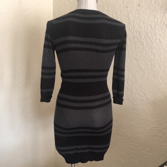 French Connection Black Dark Gray Stripe Tunic Sweater 0 - Picture 4 of 7